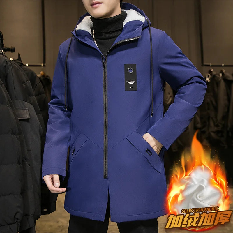2025 Autumn and Winter New Fashion Trend Solid Color Plus Fleece Trench Coat
