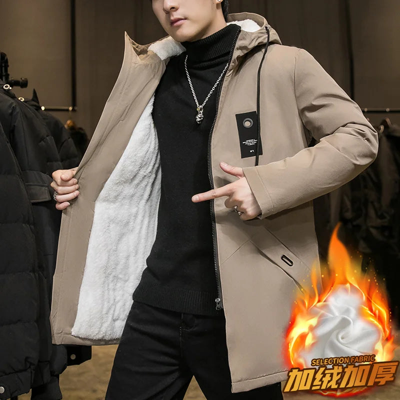 2025 Autumn and Winter New Fashion Trend Solid Color Plus Fleece Trench Coat