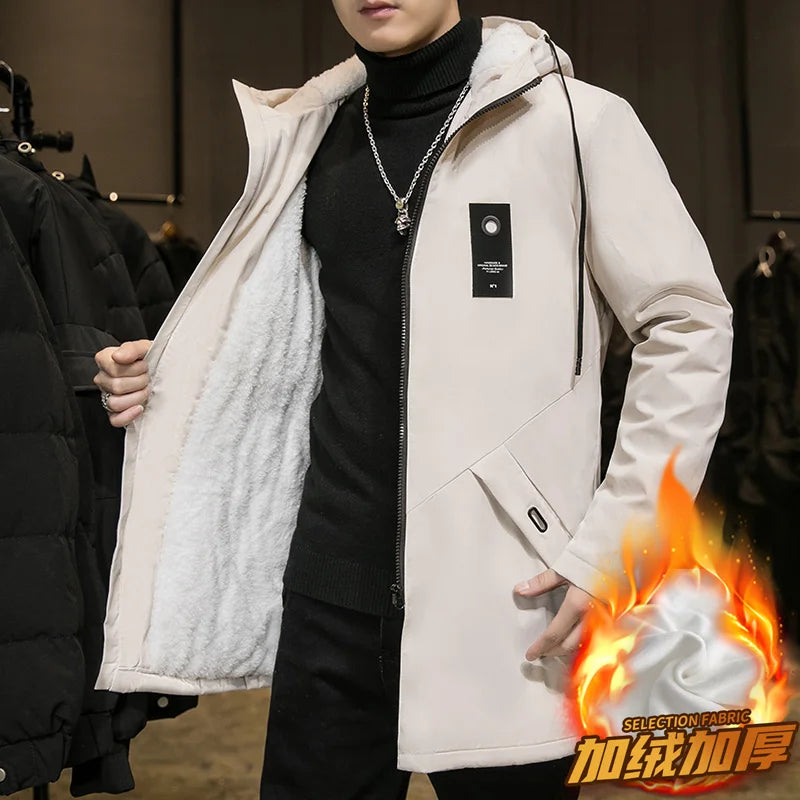 2025 Autumn and Winter New Fashion Trend Solid Color Plus Fleece Trench Coat