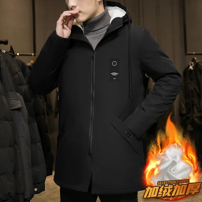 2025 Autumn and Winter New Fashion Trend Solid Color Plus Fleece Trench Coat