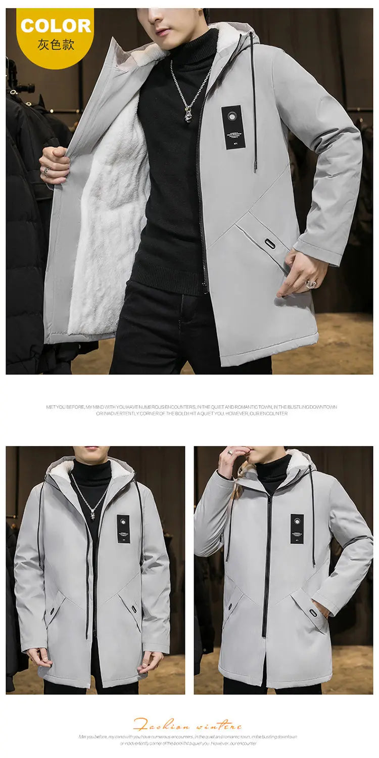 2025 Autumn and Winter New Fashion Trend Solid Color Plus Fleece Trench Coat