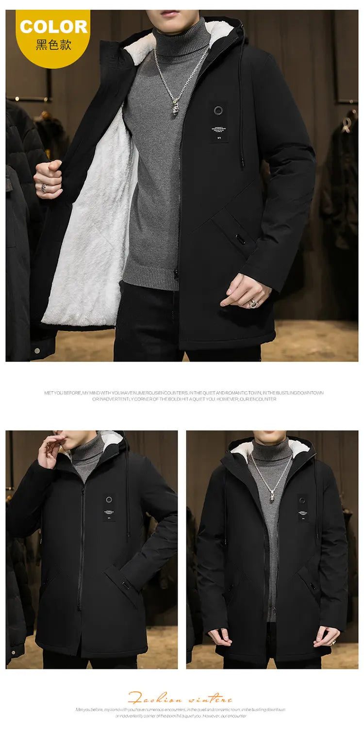 2025 Autumn and Winter New Fashion Trend Solid Color Plus Fleece Trench Coat