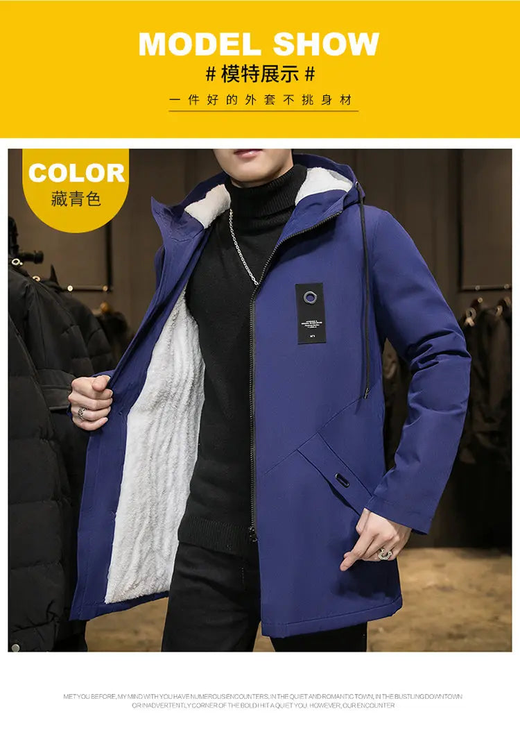 2025 Autumn and Winter New Fashion Trend Solid Color Plus Fleece Trench Coat