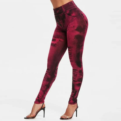 Women Imitation Jeans Stretch Leggings Fashion Sexy Slim Push Up  High Waist Streetwear Leggings