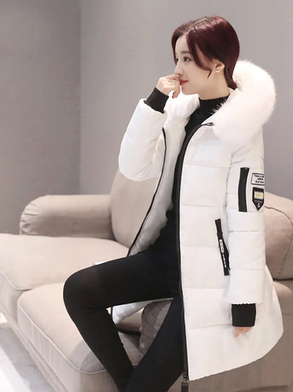 Women Fashion Comfortable Zipper Pockets Design Long Jacket Elegant Slim Thick Coats