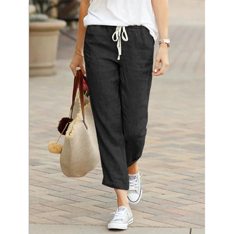 Autumn Cotton Women's Y2K Pants – Black Drawstring, Elastic Waist, Loose Casual Fashion Bottoms