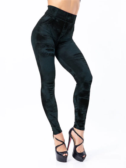 Women Imitation Jeans Stretch Leggings Fashion Sexy Slim Push Up  High Waist Streetwear Leggings