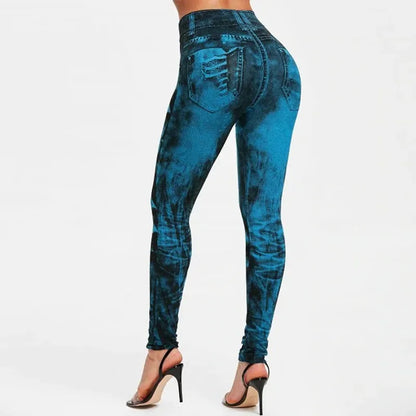 Women Imitation Jeans Stretch Leggings Fashion Sexy Slim Push Up  High Waist Streetwear Leggings