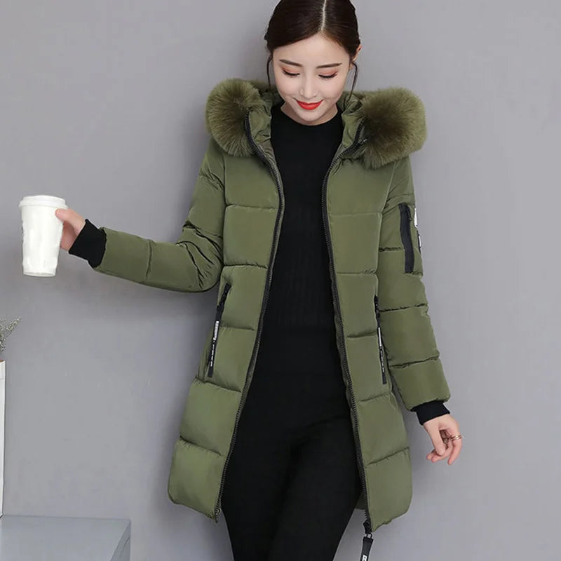 Women Fashion Comfortable Zipper Pockets Design Long Jacket Elegant Slim Thick Coats