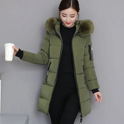 Women Fashion Comfortable Zipper Pockets Design Long Jacket Elegant Slim Thick Coats