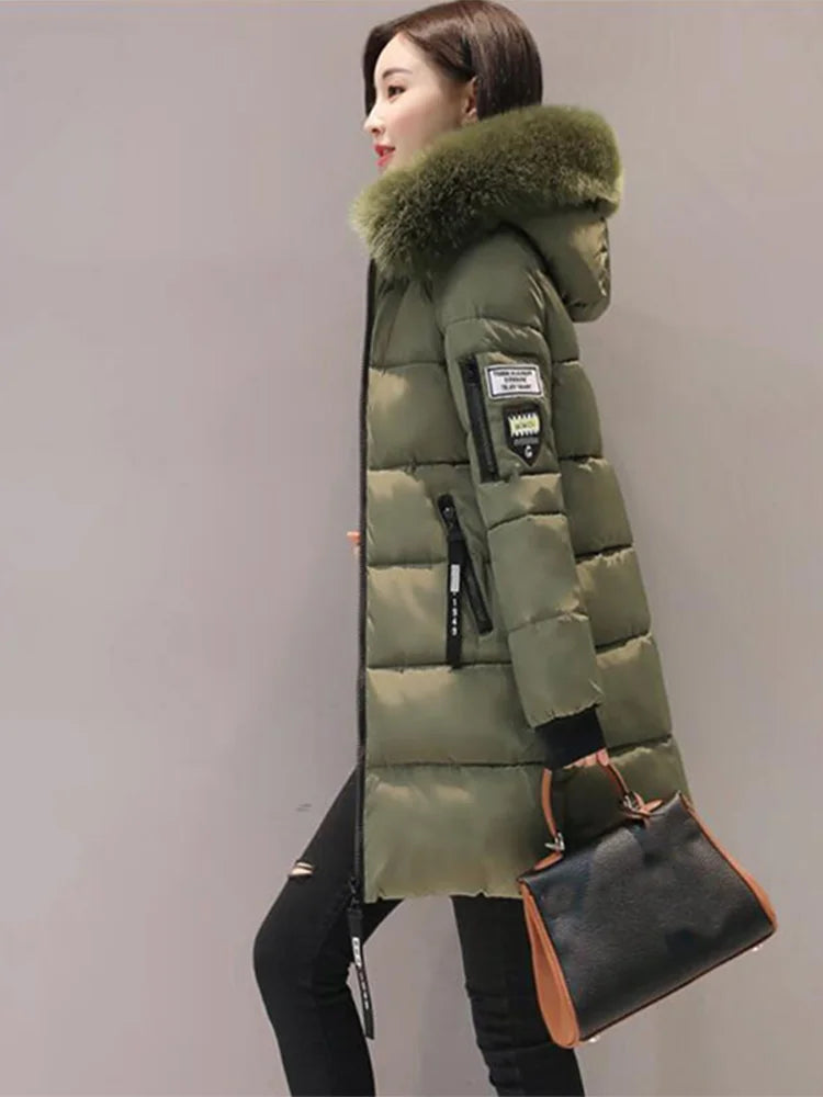Women Fashion Comfortable Zipper Pockets Design Long Jacket Elegant Slim Thick Coats