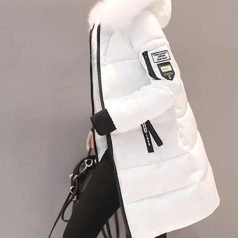 Women Fashion Comfortable Zipper Pockets Design Long Jacket Elegant Slim Thick Coats