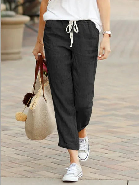 Autumn Cotton Women's Y2K Pants – Black Drawstring, Elastic Waist, Loose Casual Fashion Bottoms