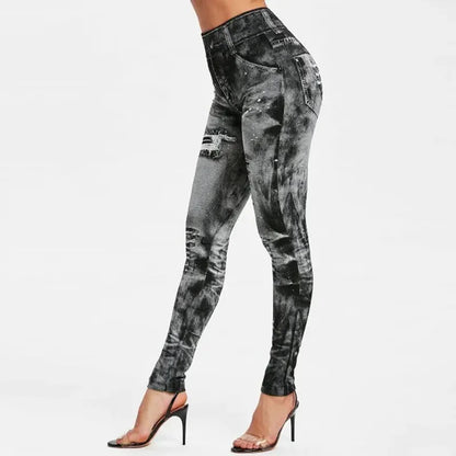Women Imitation Jeans Stretch Leggings Fashion Sexy Slim Push Up  High Waist Streetwear Leggings