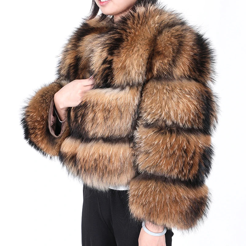 Super Hot Winter Women Luxury Thick Real Raccoon Fur Coat Natural Fox Fur Jacket Plus Size Furry Jackets Female Vest