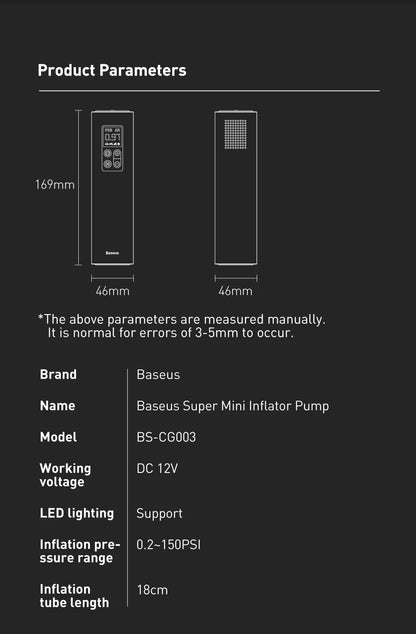Baseus Inflator Pump 12V Portable Car Air Compressor for Motorcycles Bicycle Boat Tyre Inflator Digital Auto Inflatable Air Pump