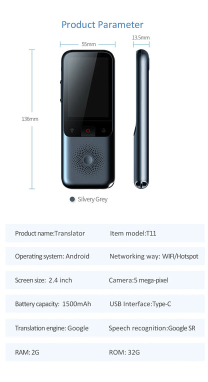 T11 Portable Audio Translator 138 Language Smart Translator Offline In Real Time Smart Voice AI Voice Photo Translator
