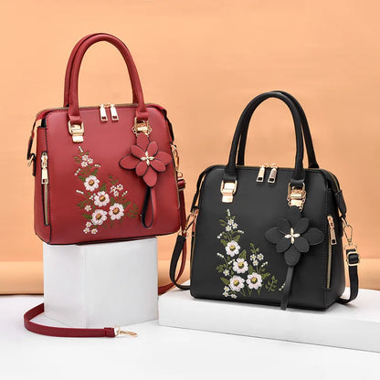 Yogodlns Luxury Embroidery Handbag For Women PU Leather Tassel Crossbody Bag Designer Handle