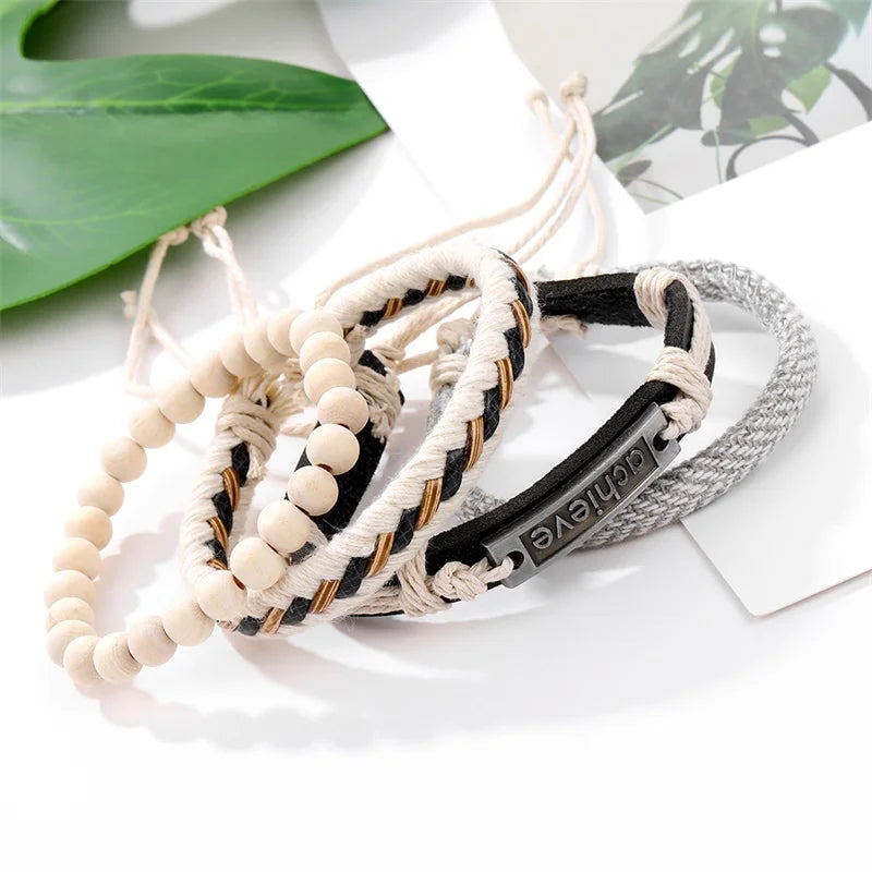 IFMIA Fashion Beads Leather Wrap Bracelet Set Men New Design Wristband Multiple Bracelets & Bangles Party Wedding Jewelry Gifts