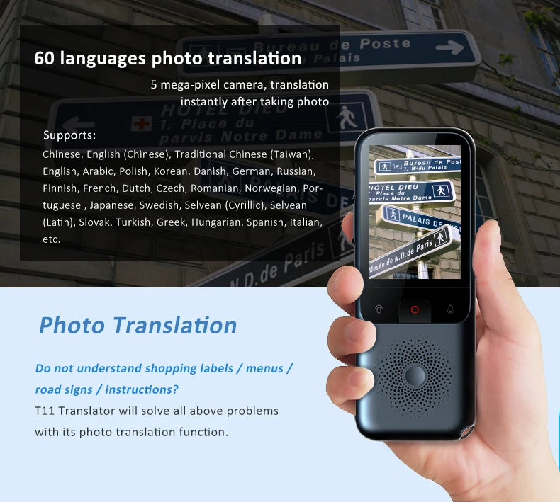 T11 Portable Audio Translator 138 Language Smart Translator Offline In Real Time Smart Voice AI Voice Photo Translator