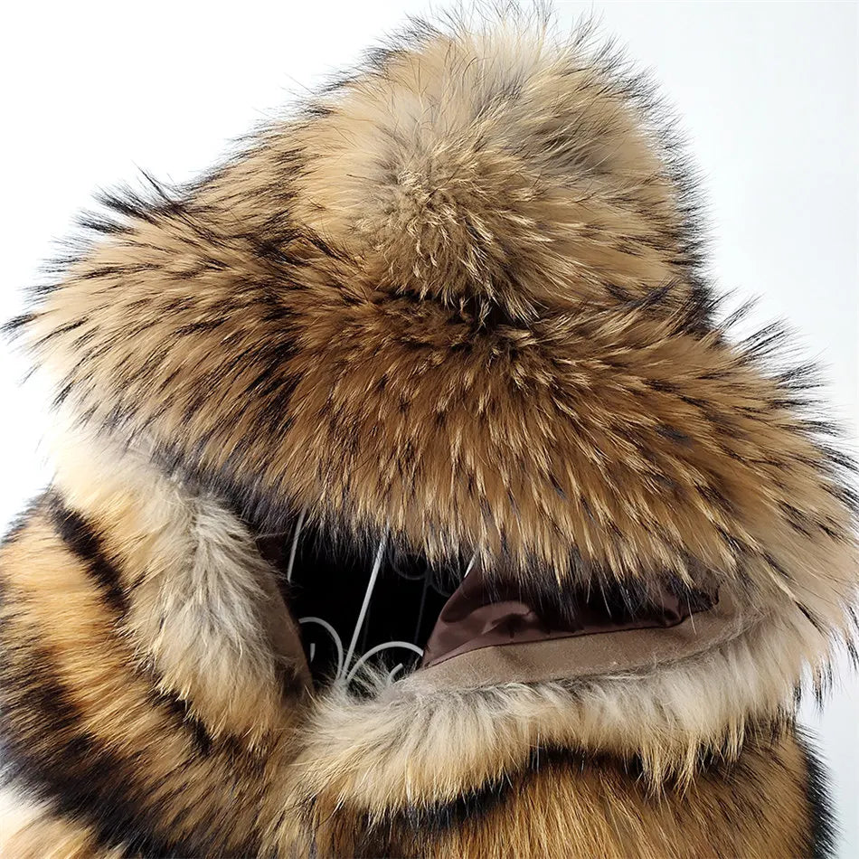 Super Hot Winter Women Luxury Thick Real Raccoon Fur Coat Natural Fox Fur Jacket Plus Size Furry Jackets Female Vest
