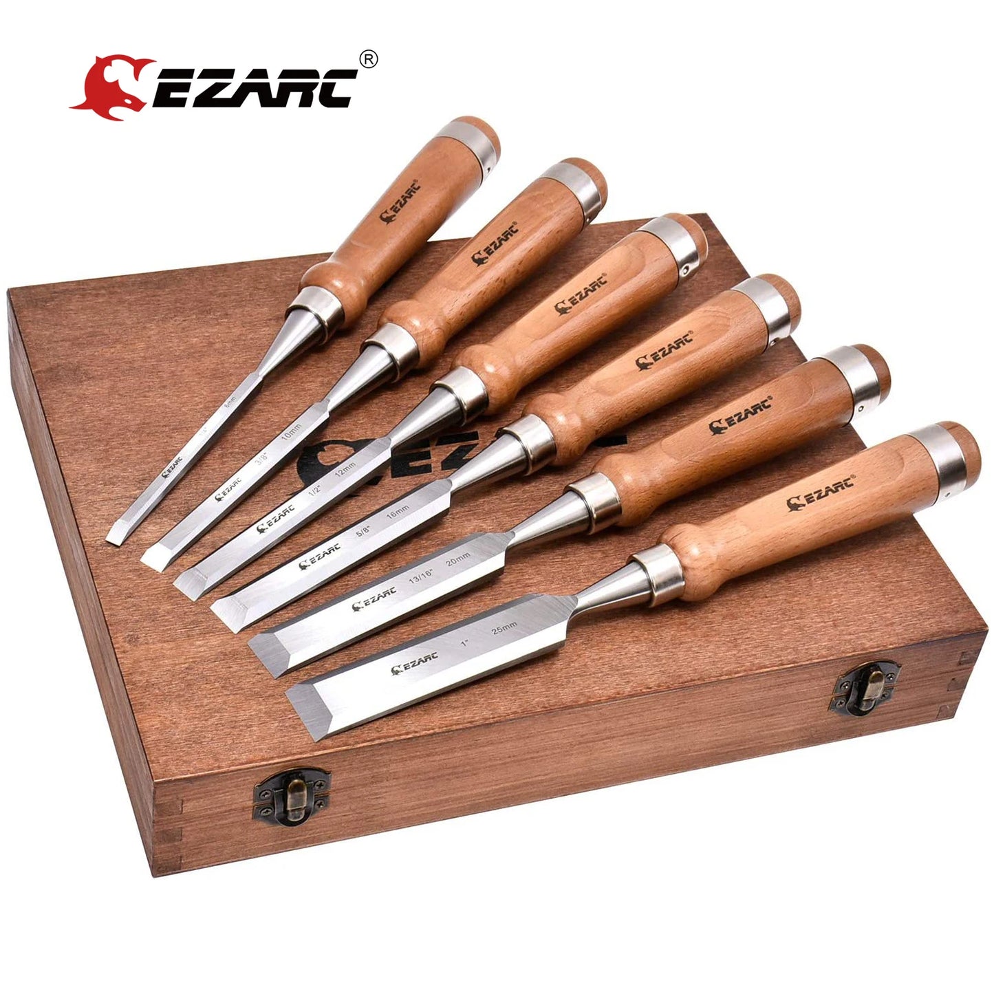 EZARC 6Pcs Wood Chisel Tool Sets Woodworking Carving Chisel Kit with Premium Wooden Case for Carpenter Craftsman Gift for Men