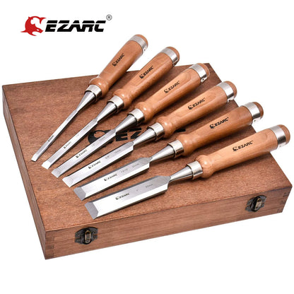 EZARC 6Pcs Wood Chisel Tool Sets Woodworking Carving Chisel Kit with Premium Wooden Case for Carpenter Craftsman Gift for Men