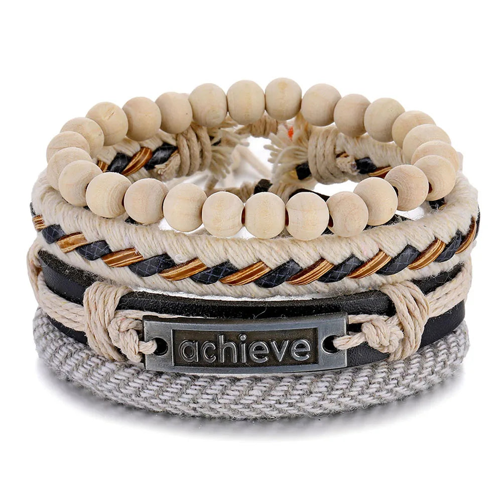 IFMIA Fashion Beads Leather Wrap Bracelet Set Men New Design Wristband Multiple Bracelets & Bangles Party Wedding Jewelry Gifts