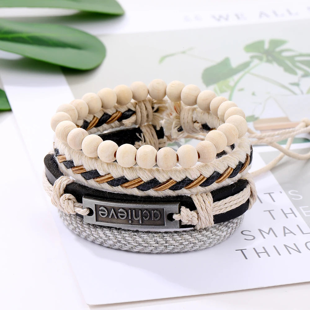 IFMIA Fashion Beads Leather Wrap Bracelet Set Men New Design Wristband Multiple Bracelets & Bangles Party Wedding Jewelry Gifts