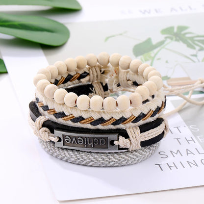 IFMIA Fashion Beads Leather Wrap Bracelet Set Men New Design Wristband Multiple Bracelets & Bangles Party Wedding Jewelry Gifts