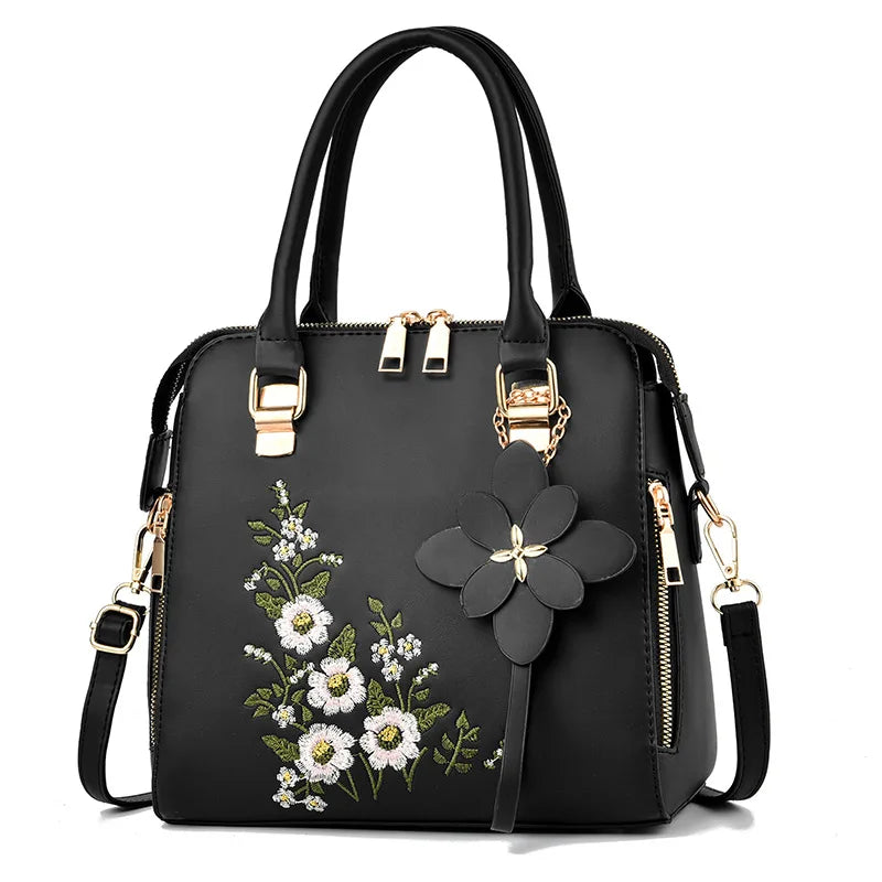Yogodlns Luxury Embroidery Handbag For Women PU Leather Tassel Crossbody Bag Designer Handle