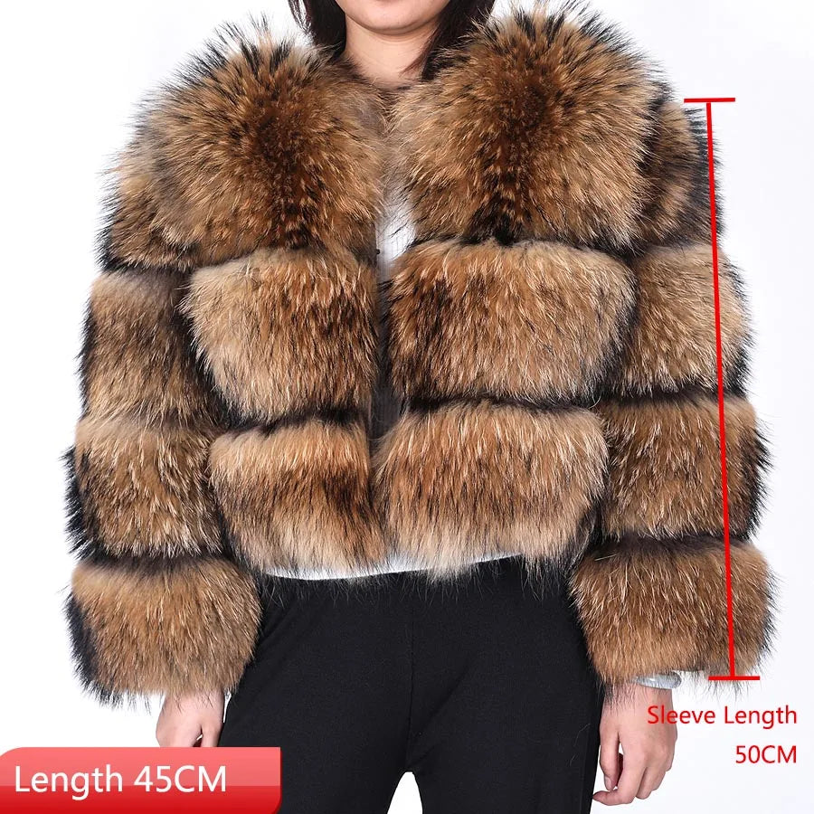 Super Hot Winter Women Luxury Thick Real Raccoon Fur Coat Natural Fox Fur Jacket Plus Size Furry Jackets Female Vest