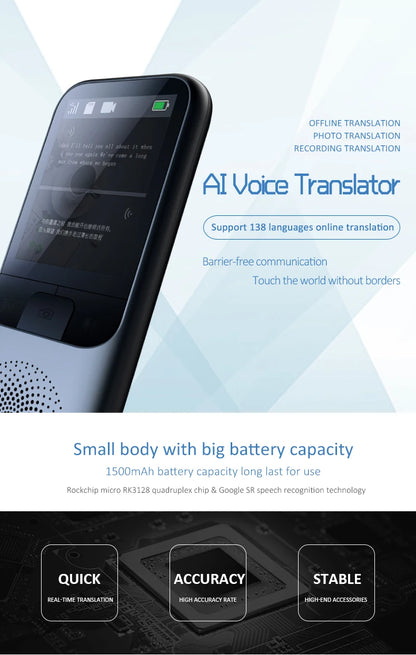 T11 Portable Audio Translator 138 Language Smart Translator Offline In Real Time Smart Voice AI Voice Photo Translator