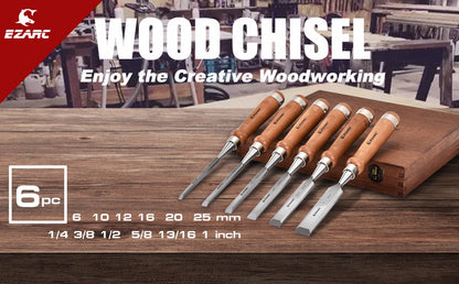 EZARC 6Pcs Wood Chisel Tool Sets Woodworking Carving Chisel Kit with Premium Wooden Case for Carpenter Craftsman Gift for Men