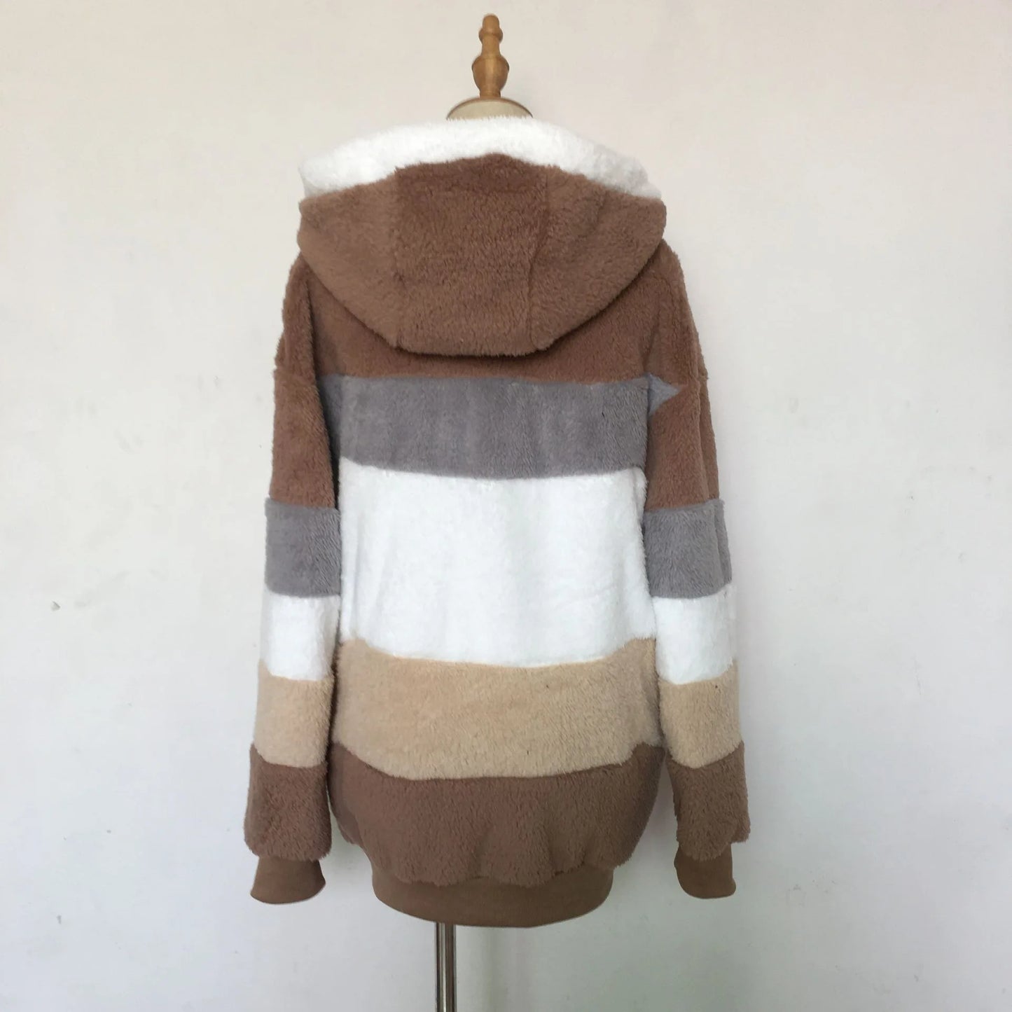 New Autumn Winter Warm Plush Pocket Hooded Streetwear Loose Lady Outerwear Coat