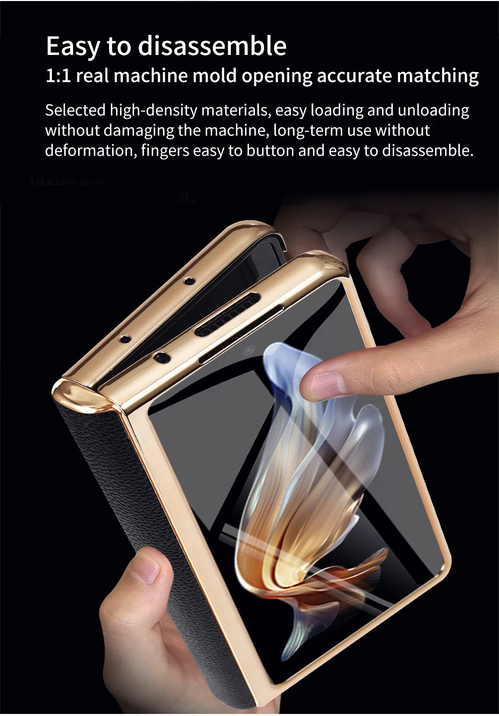 LANGSIDI Leather Case for Samsung Galaxy Z Fold 6 5 4 3 Fold6 Fold5 Gold Plating Magnetic Hinge Stand Cover with Mirror Film