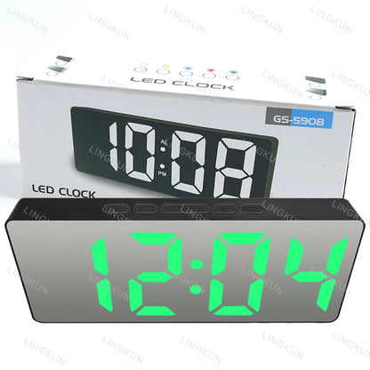 Electronic Alarm Clock Noiseless Design Digital LED Large Display Mirror Electronic Clock