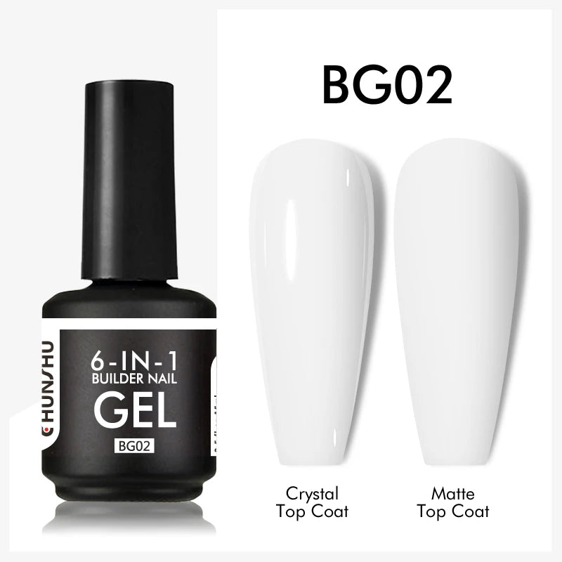 CHUNSHU 6 IN 1 Extension Gel 15ML Builder Nail Gel In A Bottle Semi Permanent Rubber Base Coat Self-leveling UV Construction Gel