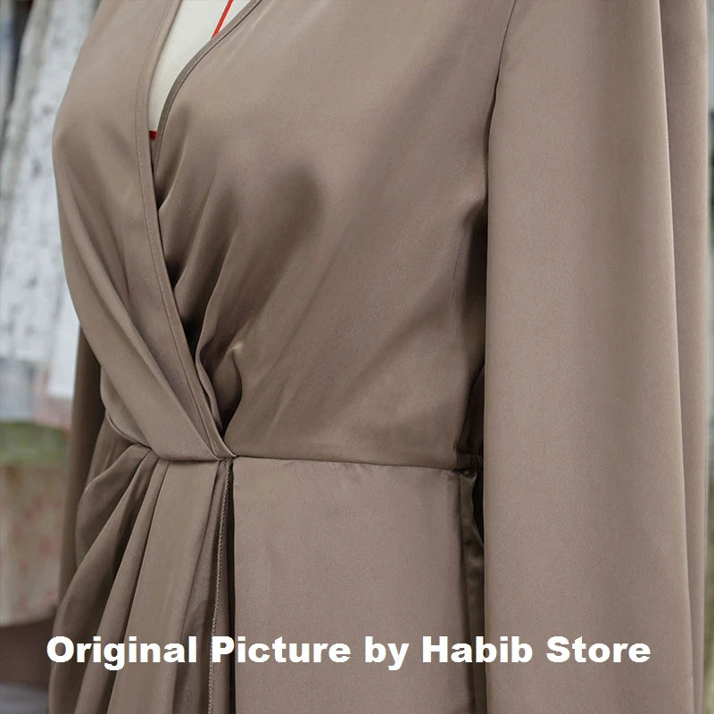 Women Maxi Satin Dress Solid Draped Dress Silk V-Neck Satin Long Sleeve Evening Party Office Lady  Midi Dresses