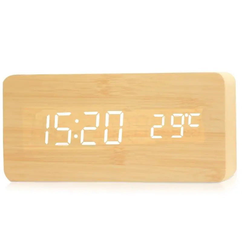 Wooden Digital Alarm Clock, LED Alarm Clock with Temperature Desk Clocks for Office