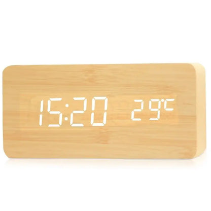 Wooden Digital Alarm Clock, LED Alarm Clock with Temperature Desk Clocks for Office
