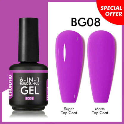 CHUNSHU 6 IN 1 Extension Gel 15ML Builder Nail Gel In A Bottle Semi Permanent Rubber Base Coat Self-leveling UV Construction Gel