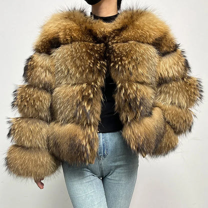 Super Hot Winter Women Luxury Thick Real Raccoon Fur Coat Natural Fox Fur Jacket Plus Size Furry Jackets Female Vest