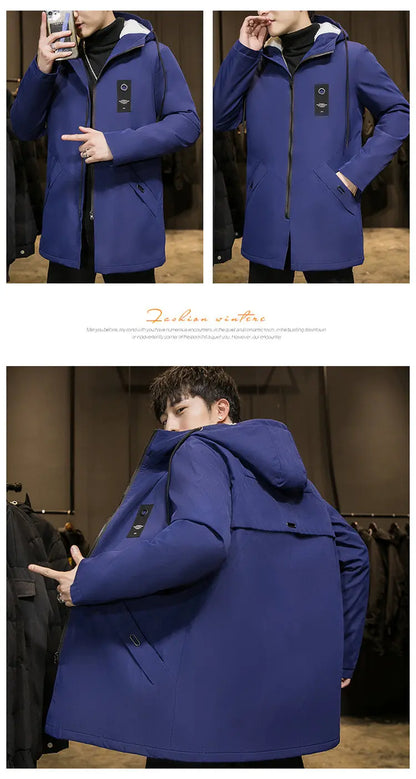 2025 Autumn and Winter New Fashion Trend Solid Color Plus Fleece Trench Coat