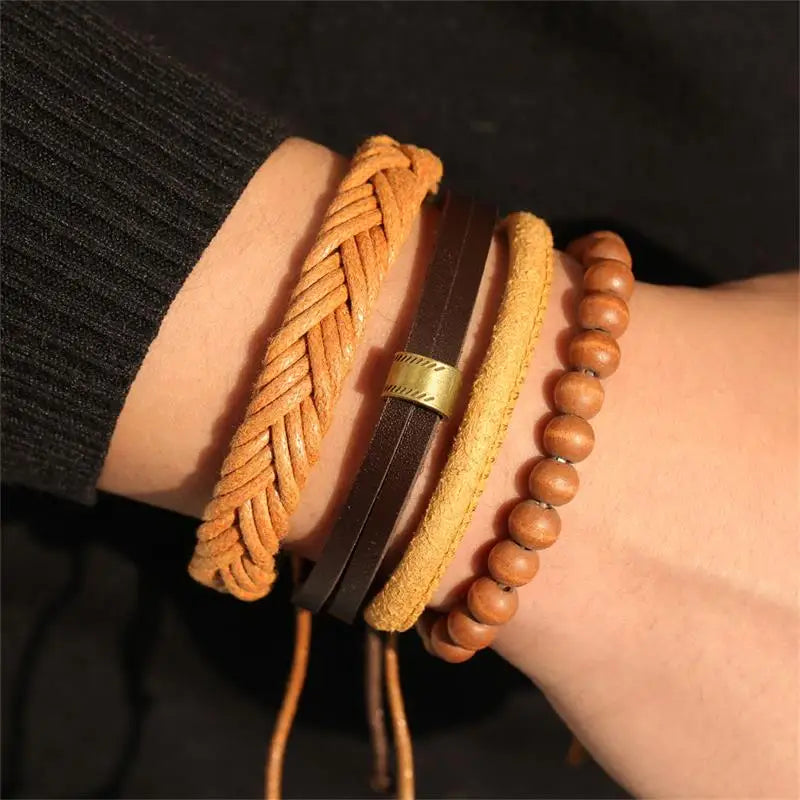 IFMIA Fashion Beads Leather Wrap Bracelet Set Men New Design Wristband Multiple Bracelets & Bangles Party Wedding Jewelry Gifts