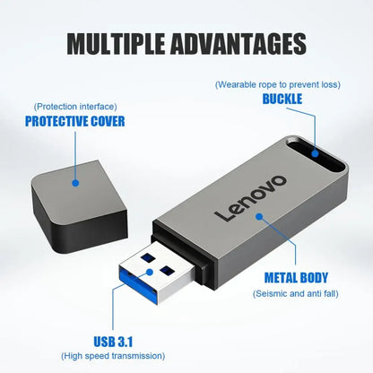 Lenovo Original 2TB USB 3.1 Flash Drive High-Speed Pen Drive 1TB Metal Waterproof Type-C USB Memory For Computer Storage Devices