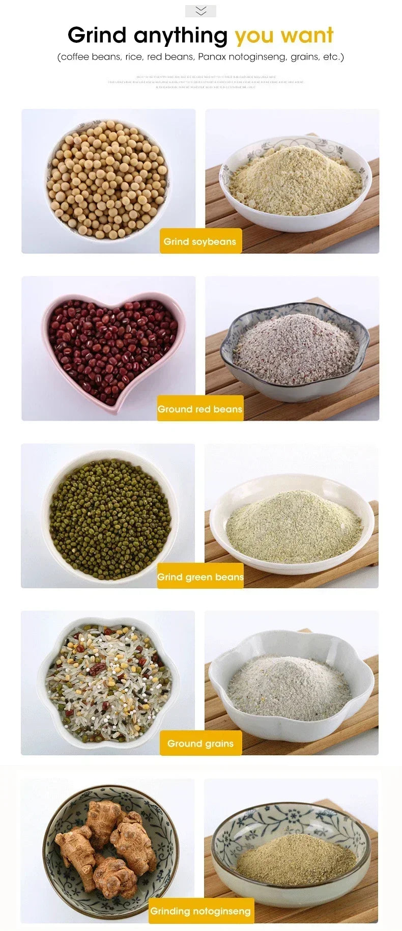 400W Food Coffee Grinder Electric Portabl Household Pepper Legumes Bean Grinding Machine Stainless Kitchen Grain Chopper Tool