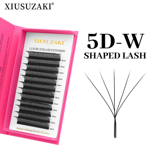 XIUSUZAKI 5D W Lashes Black Premade Fans Eyelashes Extensions Natural Soft