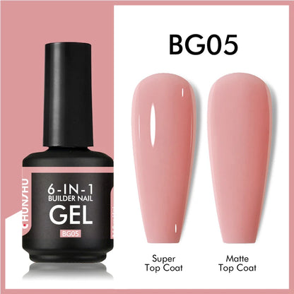 CHUNSHU 6 IN 1 Extension Gel 15ML Builder Nail Gel In A Bottle Semi Permanent Rubber Base Coat Self-leveling UV Construction Gel
