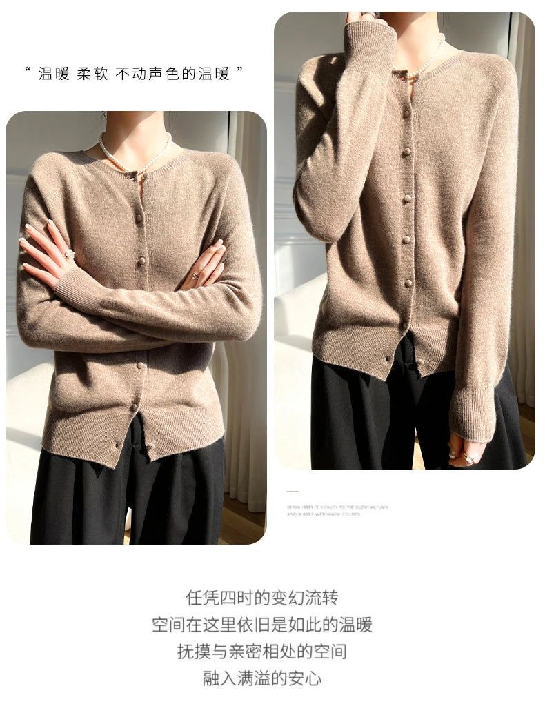 WinvyNee Women 100% Wool Cardigans Sweater Solid Casual Warm Outerwear Knitwear Tops  Autumn Winter Women Clothing B1263018
